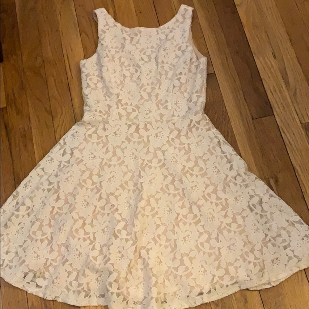 Cream/pink laced skater dress